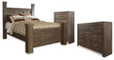 Furniture City Houma - Ashley Furniture - Juararo Queen Poster Bed - Queen Poster Bed, Dresser and Chest / Dark Brown - B251B44