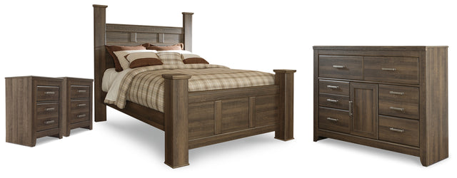 Furniture City Houma - Ashley Furniture - Juararo Queen Poster Bed, Dresser and 2 Nightstands - Queen Poster Bed, Dresser and 2 Nightstands - B251B48