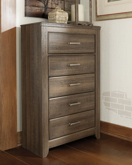 Furniture City Houma - Ashley Furniture - Juararo Chest of Drawers - Five Drawer Chest / Dark Brown - B251-46