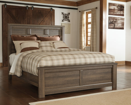 Furniture City Houma - Ashley Furniture - Juararo Queen Panel Bed - Queen Panel Bed / Dark Brown - B251B6