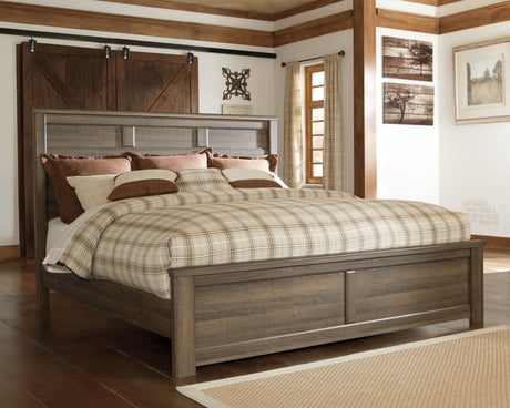 Furniture City Houma - Ashley Furniture - Juararo King Panel Bed - King Panel Bed / Dark Brown - B251B9