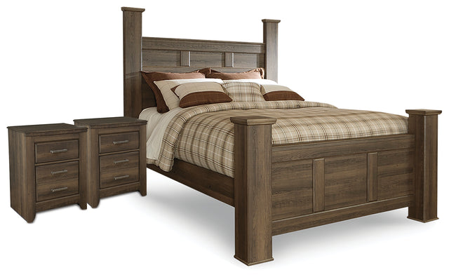 Furniture City Houma - Ashley Furniture - Juararo Queen Poster Bed and 2 Nightstands - Queen Poster Bed and 2 Nightstands - B251B38