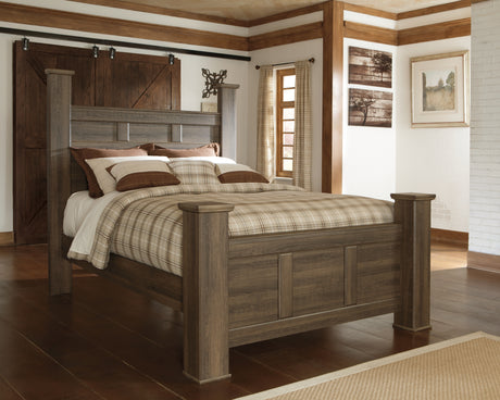 Furniture City Houma - Ashley Furniture - Juararo Queen Poster Bed - Queen Poster Bed / Dark Brown - B251B3