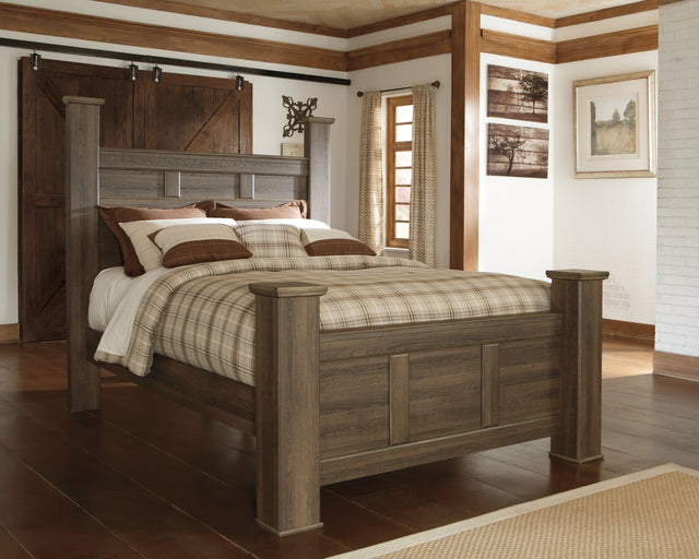 Furniture City Houma - Ashley Furniture - Juararo Queen Poster Bed - Queen Poster Bed / Dark Brown - B251B3