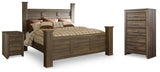 Furniture City Houma - Ashley Furniture - Juararo King Poster Bed - King Poster Bed, Chest and Nightstand / Dark Brown - B251B34
