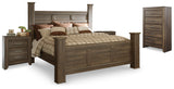 Furniture City Houma - Ashley Furniture - Juararo King Poster Bed - King Poster Bed, Chest and 2 Nightstands / Dark Brown - B251B33