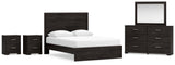 Furniture City Houma - Ashley Furniture - Belachime Queen Panel Bed - Queen Panel Bed, Dresser, Mirror and 2 Nightstands / Charcoal - B2589B17