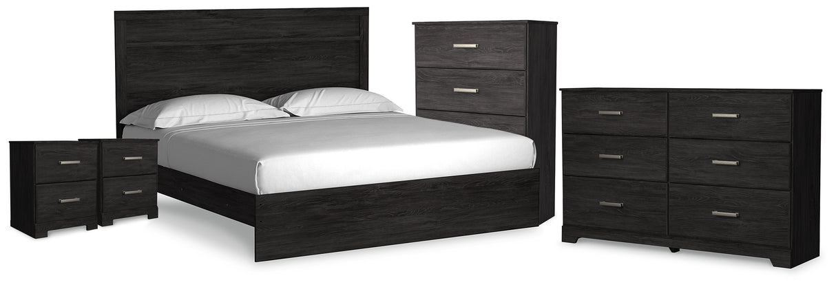 Furniture City Houma - Ashley Furniture - Belachime King Panel Bed - King Panel Bed, Dresser, Chest and 2 Nightstands / Charcoal - B2589B14