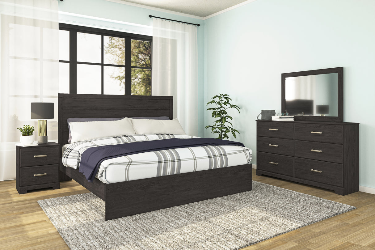 Furniture City Houma - Ashley Furniture - Belachime King Panel Bed - King Panel Bed, Dresser, Mirror, and Nightstand / Charcoal - B2589B8