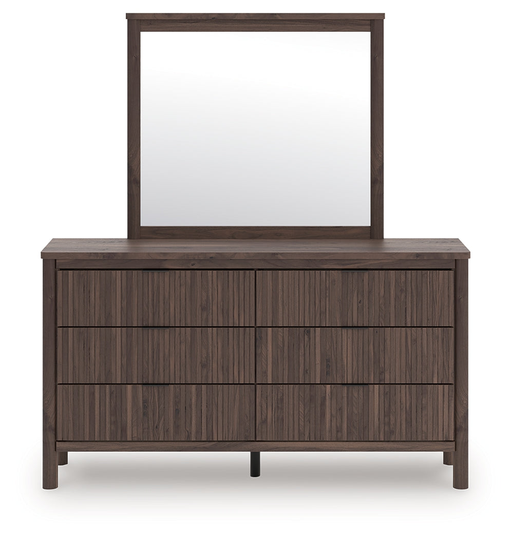 Pamytta Twin Upholstered Panel Bed, Dresser and Mirror