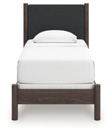 Pamytta Twin Upholstered Panel Bed, Dresser and Mirror