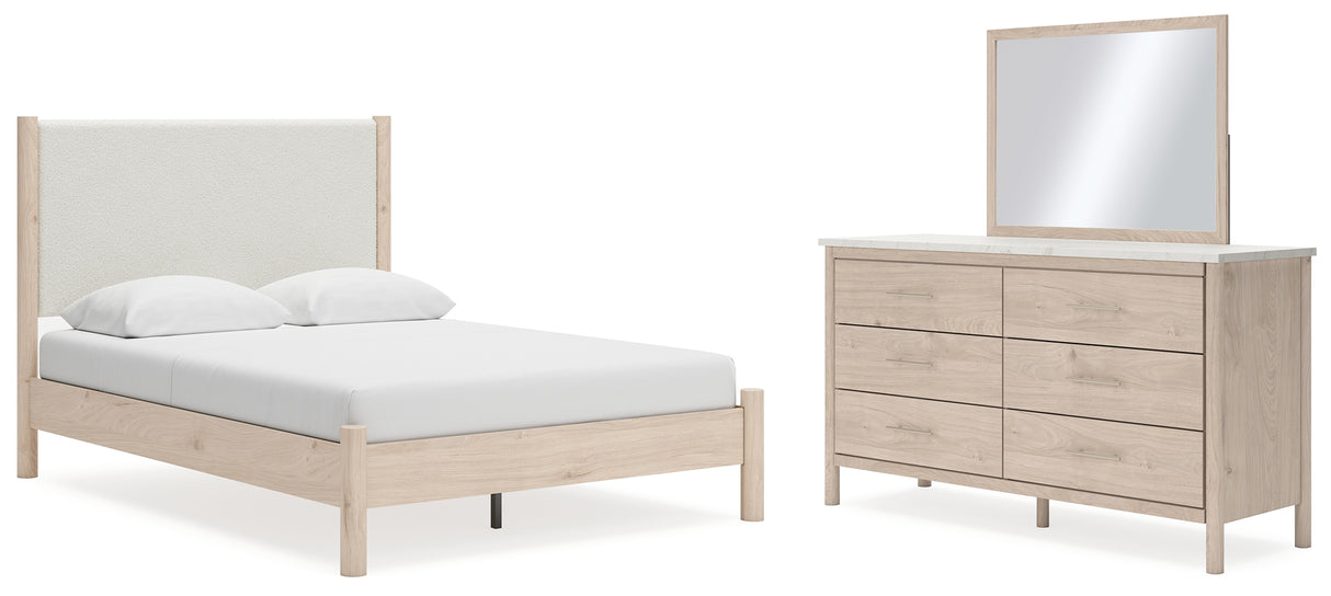 Furniture City Houma - Ashley Furniture - Cadmori Queen Upholstered Panel Bed - Queen Upholstered Panel Bed, Dresser and Mirror / Two-tone - B2615B5