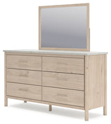 Cadmori Queen Upholstered Panel Bed, Dresser and Mirror