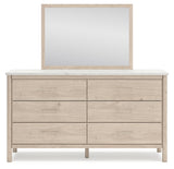 Cadmori Queen Upholstered Panel Bed, Dresser and Mirror