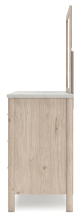 Cadmori Queen Upholstered Panel Bed, Dresser and Mirror