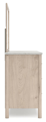 Cadmori Queen Upholstered Panel Bed, Dresser and Mirror