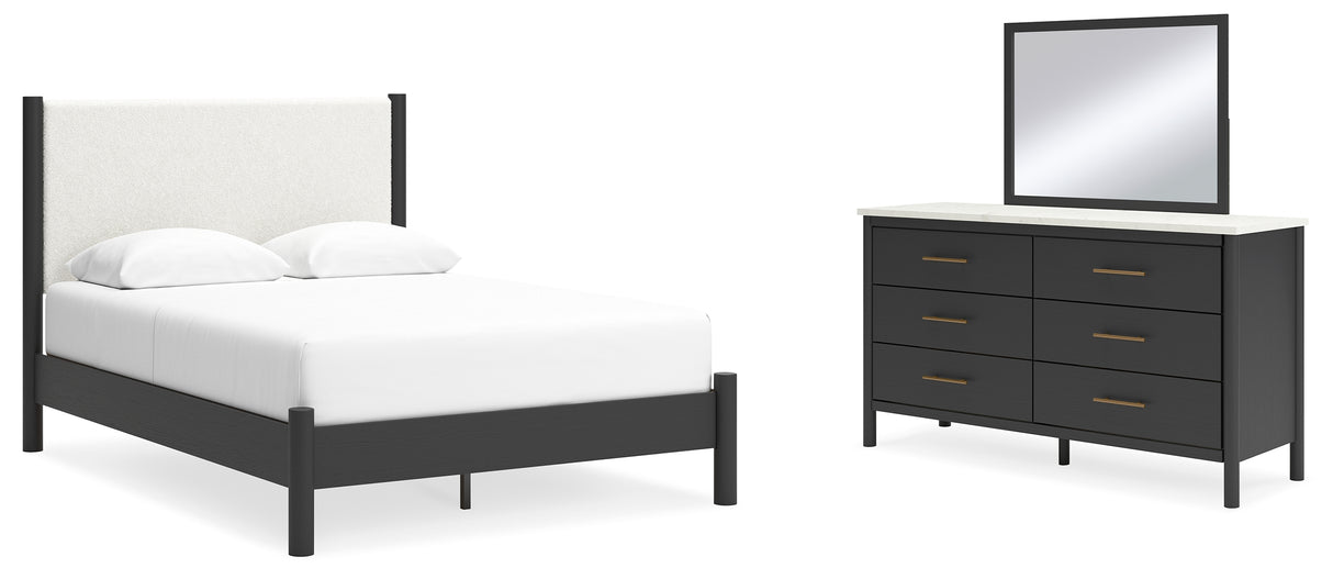 Furniture City Houma - Ashley Furniture - Cadmori Queen Upholstered Panel Bed - Queen Upholstered Panel Bed, Dresser and Mirror / Black/White - B2616B4