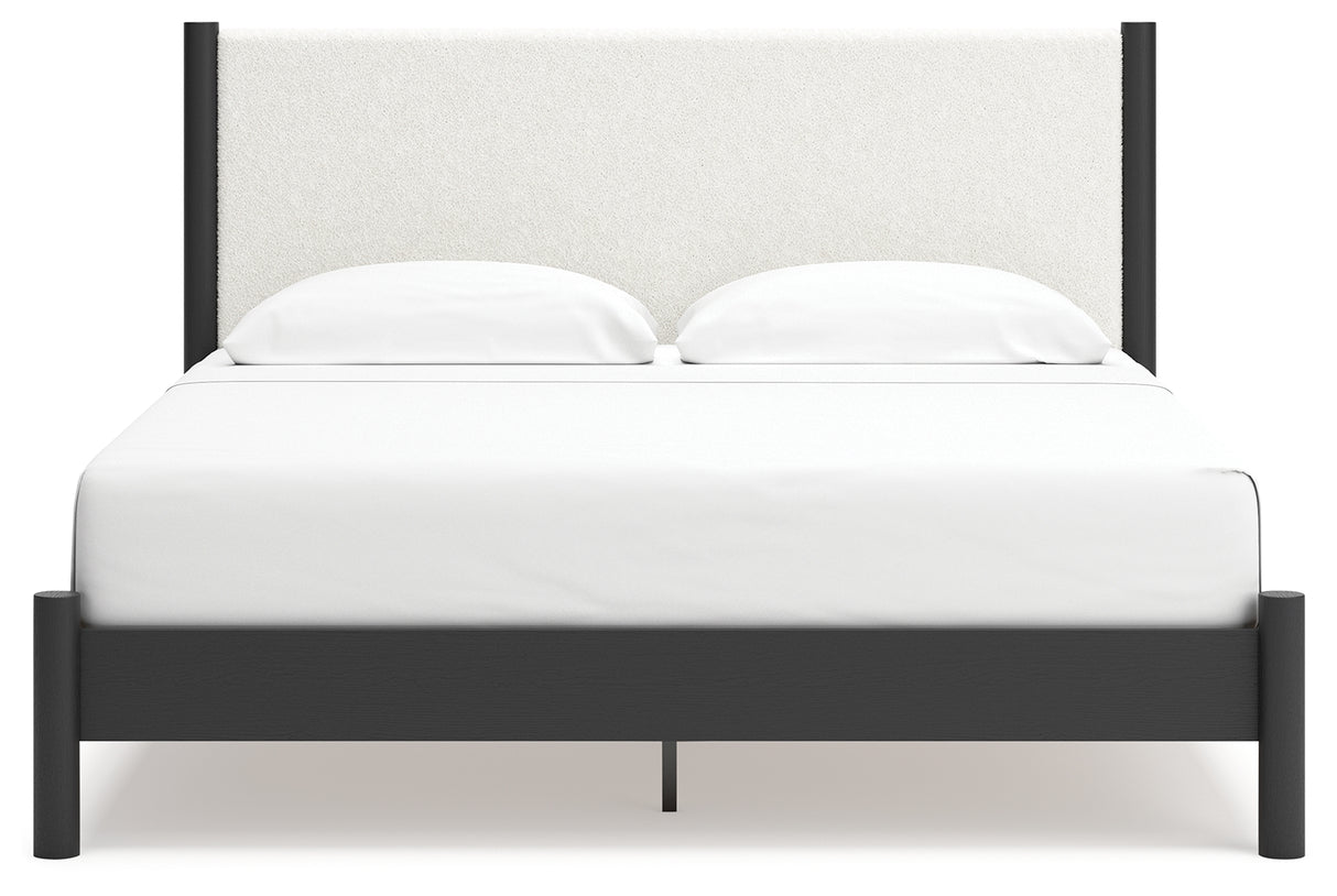 Cadmori King Upholstered Panel Bed, Dresser and Mirror