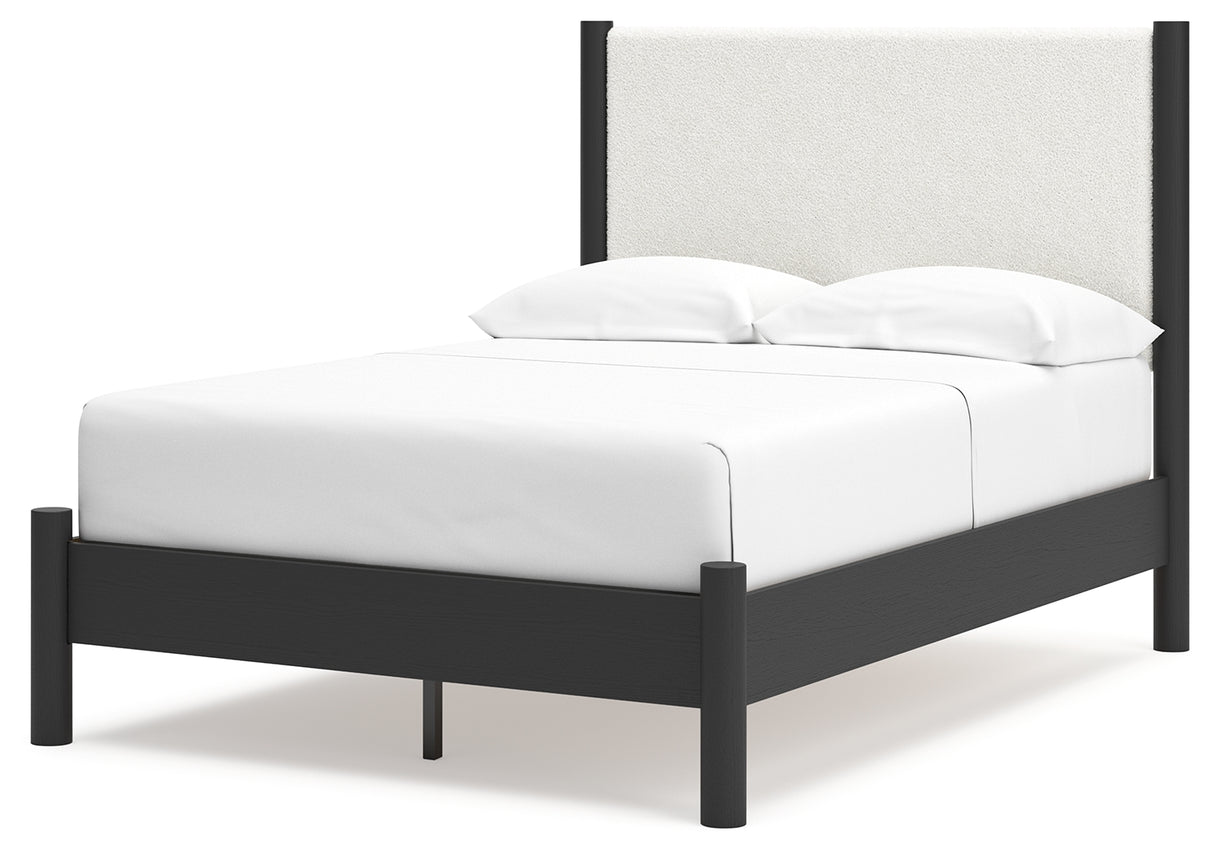 Cadmori Full Upholstered Panel Bed, Dresser and Mirror