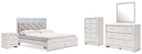 Furniture City Houma - Ashley Furniture - Altyra King Upholstered Storage Bed - King Upholstered Storage Bed, Dresser, Mirror, Chest, and Nightstand / White - B2640B40