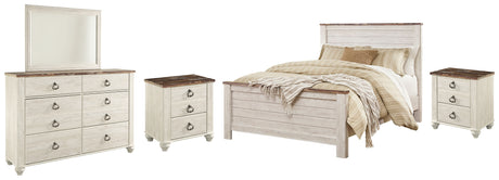 Furniture City Houma - Ashley Furniture - Willowton Queen Panel Bed, Dresser, Mirror and 2 Nightstands - Queen Panel Bed, Dresser, Mirror and 2 Nightstands - B267B35