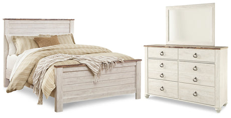 Furniture City Houma - Ashley Furniture - Willowton Queen Panel Bed, Dresser and Mirror - Queen Panel Bed, Dresser and Mirror - B267B9