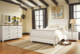Furniture City Houma - Ashley Furniture - Willowton Queen Sleigh Bed with Mirrored Dresser and Nightstand - Queen Sleigh Bed with Mirrored Dresser and Nightstand / Whitewash - B267B32