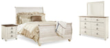 Furniture City Houma - Ashley Furniture - Willowton Queen Sleigh Bed - Queen Sleigh Bed, Dresser, Mirror and 2 Nightstands / Whitewash - B267B55