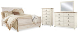 Furniture City Houma - Ashley Furniture - Willowton King Sleigh Bed - King Sleigh Bed, Dresser, Mirror and Chest / Whitewash - B267B42