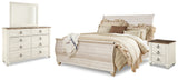 Furniture City Houma - Ashley Furniture - Willowton King Sleigh Bed - King Sleigh Bed, Dresser, Mirror and Nightstand / Whitewash - B267B33