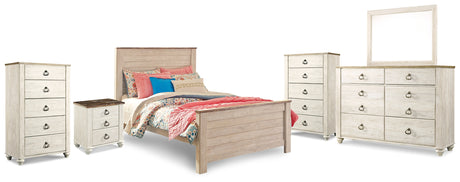Furniture City Houma - Ashley Furniture - Willowton Full Panel Bed, Dresser, Mirror, 2 Chests and nightstand - Full Panel Bed, Dresser, Mirror, 2 Chests and nightstand - B267B40