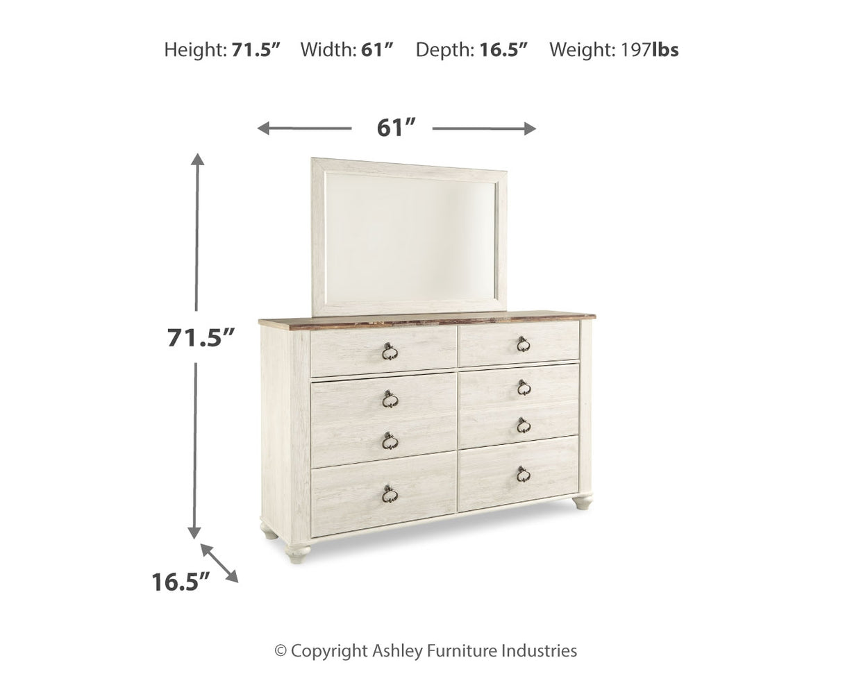 Willowton Queen Panel Bed, Dresser and Mirror