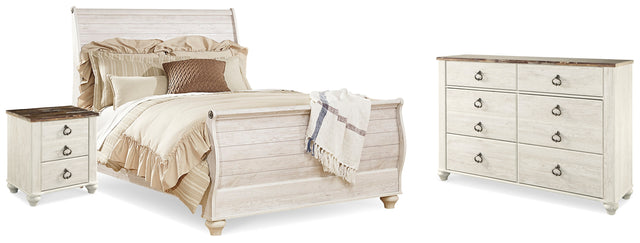 Furniture City Houma - Ashley Furniture - Willowton Queen Sleigh Bed, Dresser and Nightstand - Queen Sleigh Bed, Dresser and Nightstand - B267B59