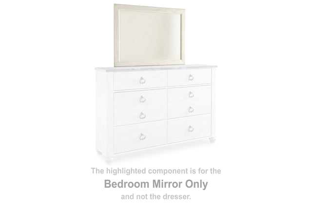 Furniture City Houma - Ashley Furniture - Willowton Bedroom Mirror - Bedroom Mirror / Whitewash - B267-36
