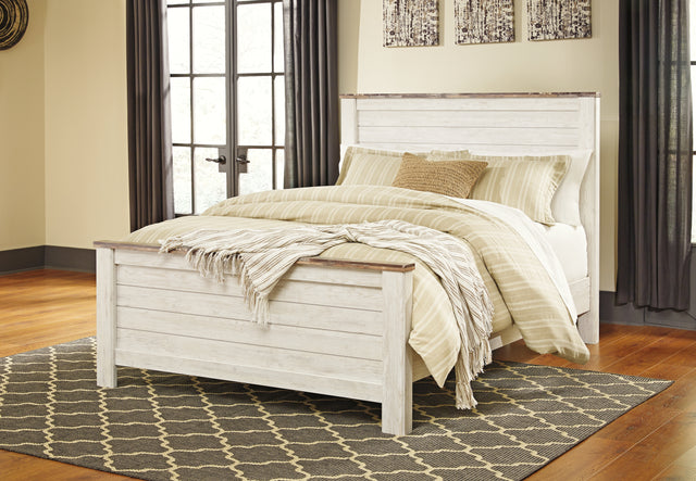 Furniture City Houma - Ashley Furniture - Willowton Queen Panel Bed - Queen Panel Bed / Whitewash - B267B8