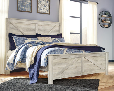 Furniture City Houma - Ashley Furniture - Bellaby King Crossbuck Panel Bed - King Crossbuck Panel Bed / Whitewash - B331B10