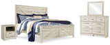 Furniture City Houma - Ashley Furniture - Bellaby King Crossbuck Panel Bed - King Crossbuck Panel Bed, Dresser, Mirror, and Nightstand / Whitewash - B331B15