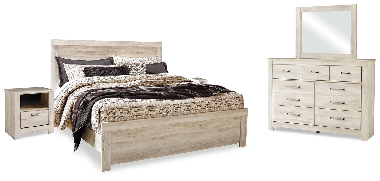 Furniture City Houma - Ashley Furniture - Bellaby King Panel Bed - King Panel Bed, Dresser, Mirror and 2 Nightstands / Whitewash - B331B22
