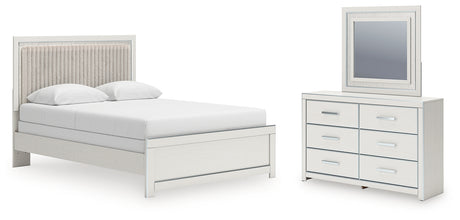 Zuraleus Queen Upholstered Panel Bed, Dresser and Mirror