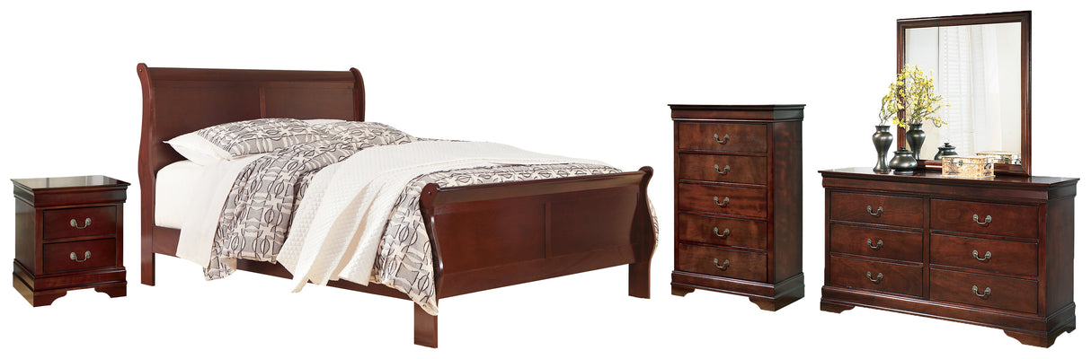 Furniture City Houma - Ashley Furniture - Alisdair King Sleigh Bed - King Sleigh Bed, Dresser, Mirror and Nightstand / Reddish Brown - B376B13
