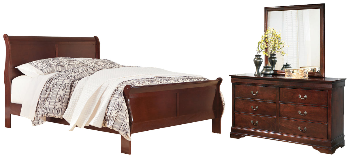 Furniture City Houma - Ashley Furniture - Alisdair Queen Sleigh Bed - Queen Sleigh Bed, Dresser and Mirror / Reddish Brown - B376B3