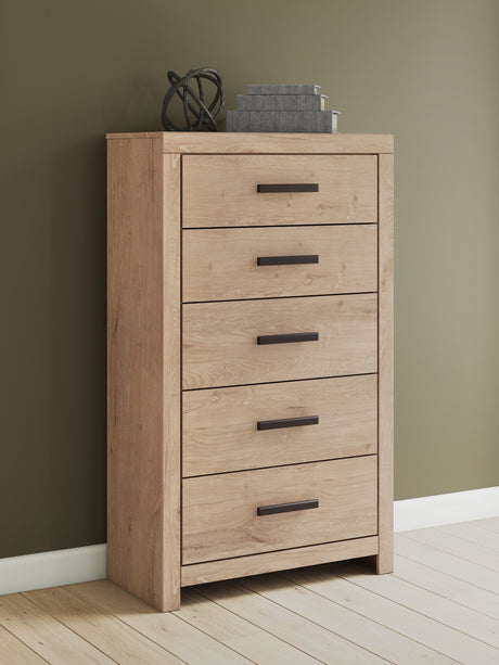 Furniture City Houma - Ashley Furniture - Sanginlane Chest of Drawers - Five Drawer Chest / Tan - B3787-46