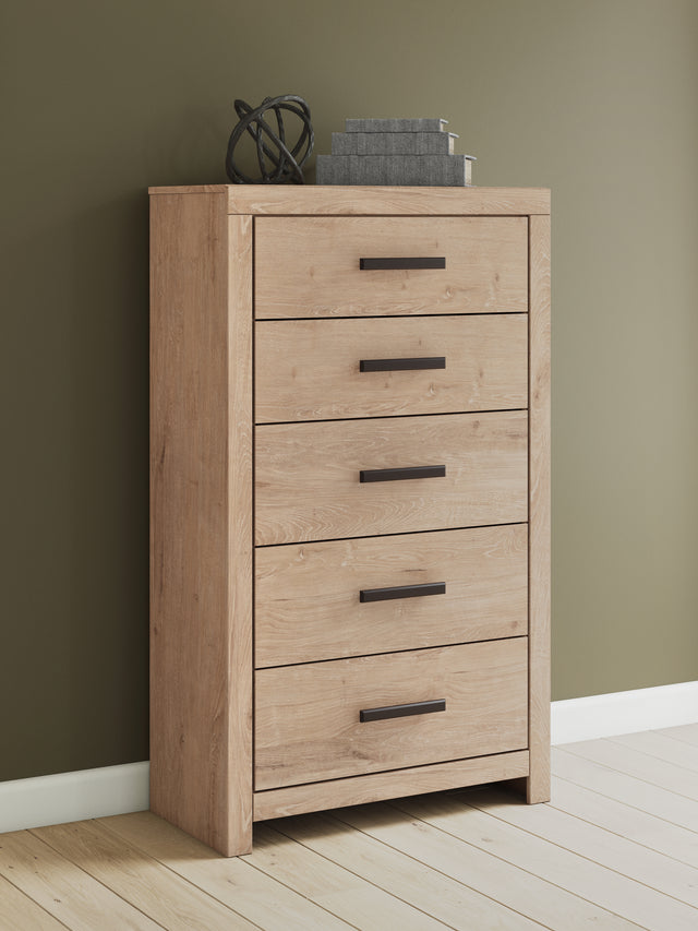 Furniture City Houma - Ashley Furniture - Sanginlane Chest of Drawers - Five Drawer Chest / Tan - B3787-46