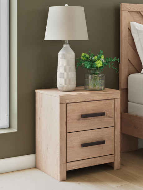 Furniture City Houma - Ashley Furniture - Sanginlane Bedroom - Two Drawer Night Stand / Tan - B3787-92