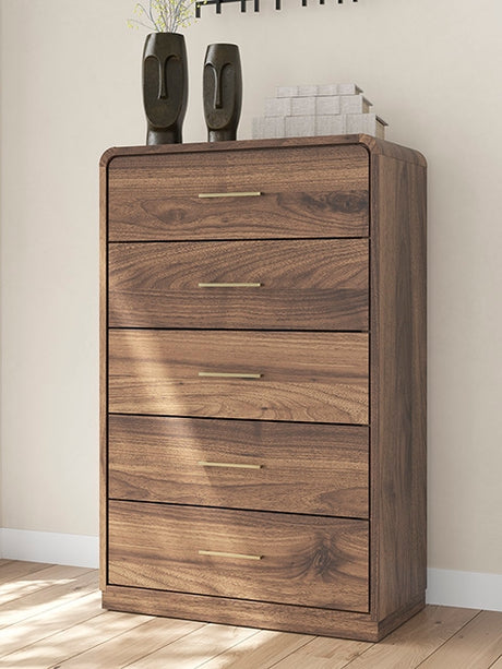 Furniture City Houma - Ashley Furniture - Fortlorn Chest of Drawers - Five Drawer Chest / Walnut Brown - PCB386-46