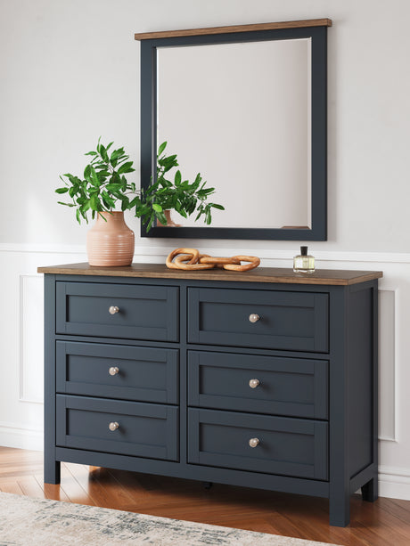 Furniture City Houma - Ashley Furniture - Landocken Dresser and Mirror - Dresser and Mirror / Brown/Blue - B414B1