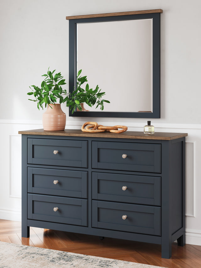 Furniture City Houma - Ashley Furniture - Landocken Dresser and Mirror - Dresser and Mirror / Brown/Blue - B414B1