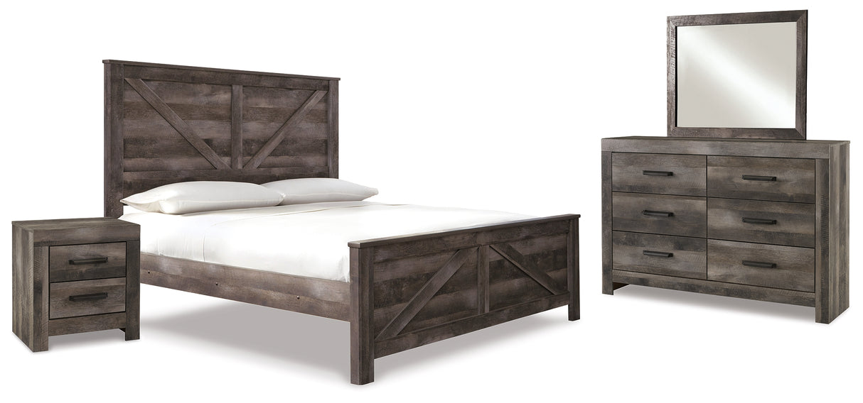 Furniture City Houma - Ashley Furniture - Wynnlow King Crossbuck Panel Bed - King Crossbuck Panel Bed, Dresser, Mirror and Nightstand / Gray - B440B26