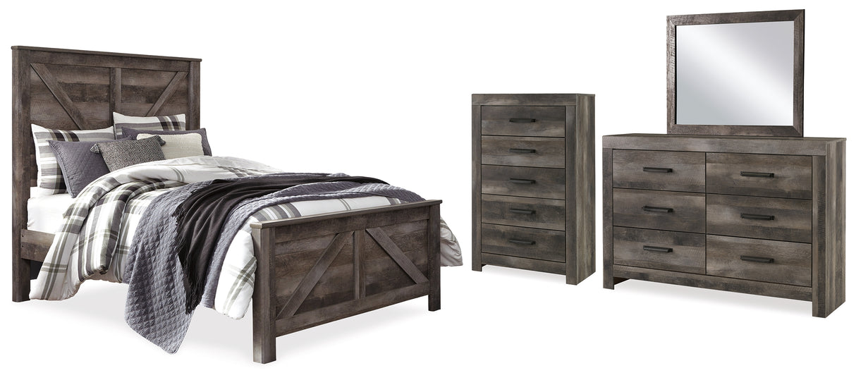 Furniture City Houma - Ashley Furniture - Wynnlow Queen Crossbuck Panel Bed - Queen Crossbuck Panel Bed, Dresser, Mirror and Chest / Gray - B440B37