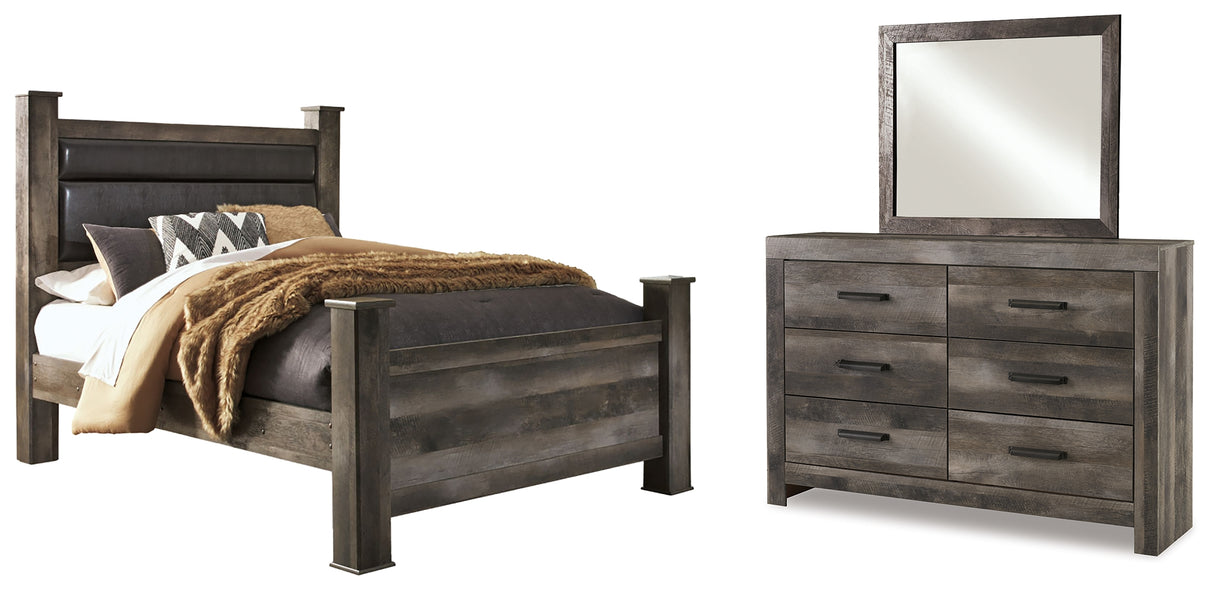 Wynnlow Queen Upholstered Poster Bed, Dresser and Mirror
